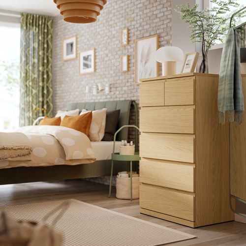 IKEA - STORKLINTA, 6 çekmeceli şifonyer, meşe görünümlü, 70x50x120 cm