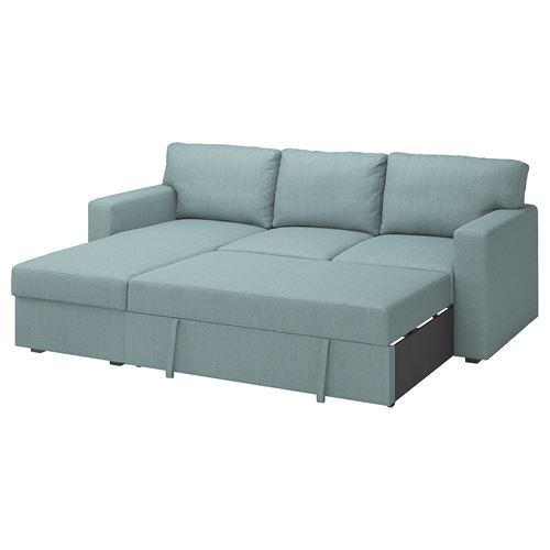 IKEA - BARSLÖV, corner sofa-bed with storage, tibbleby light grey-turquoise