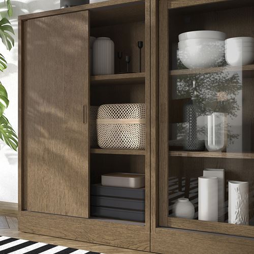 IKEA - TONSTAD, sürgü kapaklı dolap, kahverengi meşe kaplama, 202x37x120 cm