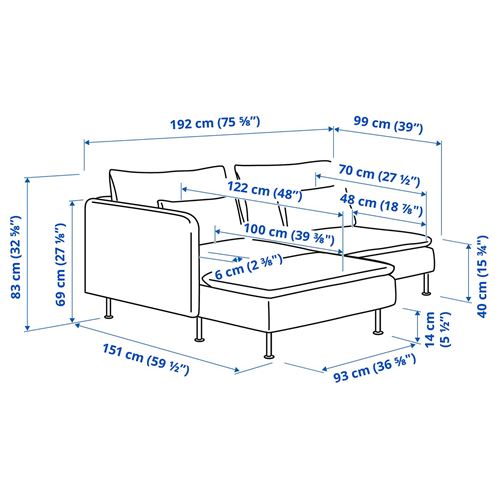 IKEA - SÖDERHAMN, 2-seat sofa with chaise longue, kelinge beige
