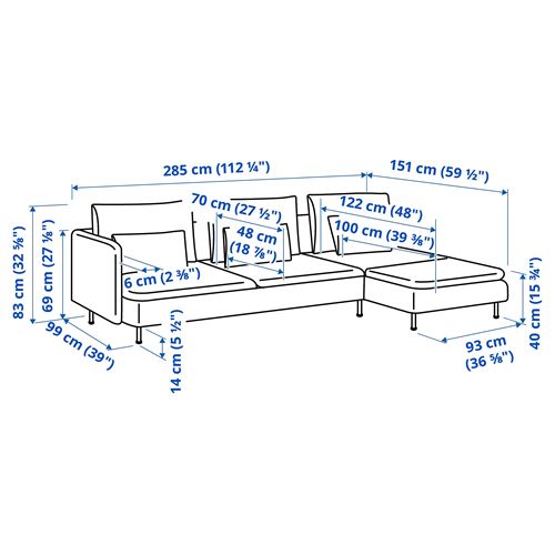 IKEA - SÖDERHAMN, 3'lü kanepe ve uzanma koltuğu, tonerud kırmızı