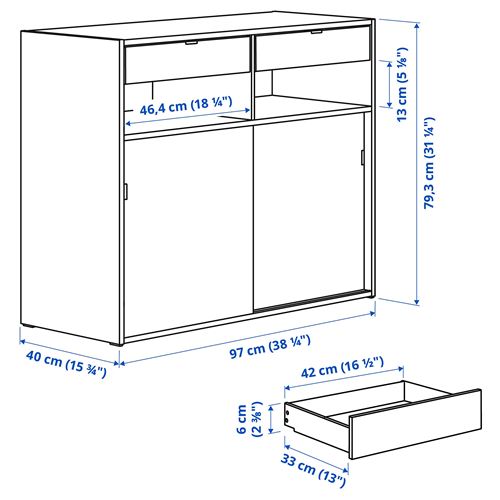 IKEA - SPIKSMED, sliding door-cabinet, light grey, 97x40x79 cm