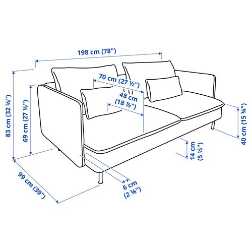 IKEA - SÖDERHAMN, 3'lü kanepe, tonerud gri