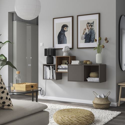 IKEA - EKET, duvar dolabı kombinasyonu, koyu gri-ceviz görünüm, 140x35x53 cm