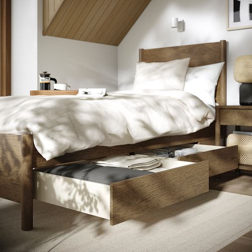 IKEA - TONSTAD/LURÖY, single bed base, brown oak veneer, 90x200 cm