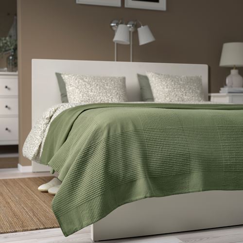 IKEA - INDIRA, bedspread/blanket, grey-green, 230x250 cm