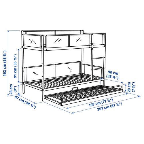 IKEA - VITVAL, bunk bed, white/light grey, 90x200 cm