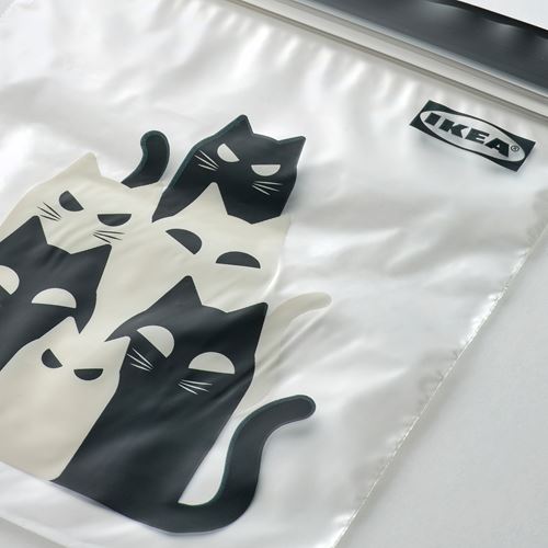 IKEA - KUSTFYR, kilitlenebilir buzdolabı poşeti, kedi deseni gri, 1 lt