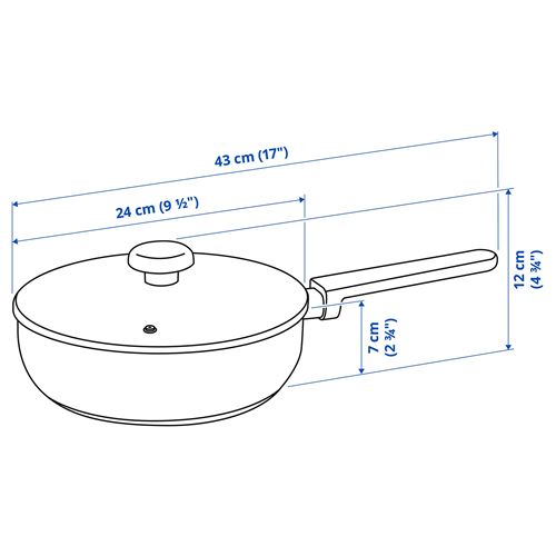 IKEA - MIDDAGSMAT, saute pan, glass/stainless steel, 24 cm