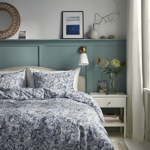 IKEA - RODGERSIA, double quilt cover and 2 pillowcases, blue-white, 240x220/50x60 cm