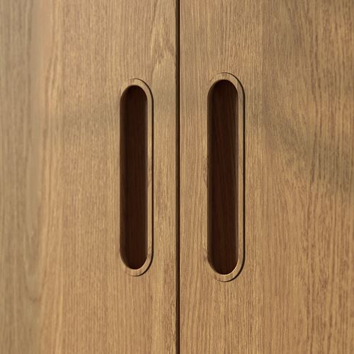 IKEA - PAX/TONSTAD, PAX wardrobe, gray-beige-oak veneer glass, 250x60x201 cm