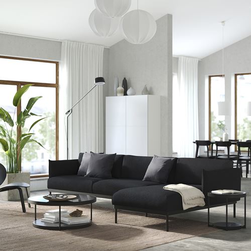 IKEA - APPLARYD, 3-seat sofa and chaise longue, gunnared black-grey