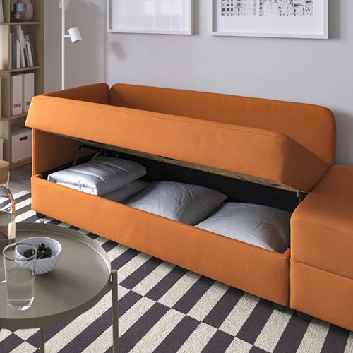 IKEA - LINDAKRA, 2-seat sofa and pouffe, knisa bright orange