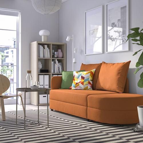 IKEA - LINDAKRA, 2-seat sofa and pouffe, knisa bright orange