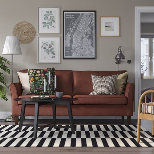 IKEA - EKHOLMA, 3'lü kanepe, kilanda kahverengi-kırmızı
