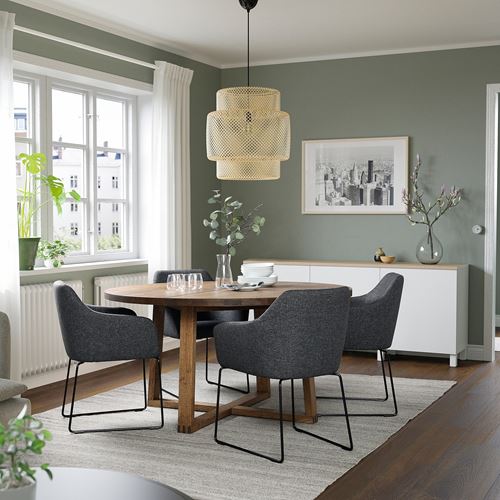 IKEA - MÖRBYLANGA, round dining table, oak veneer brown stained, seats 6