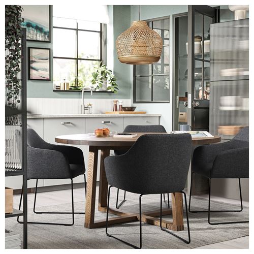 IKEA - MÖRBYLANGA/TOSSBERG, yemek masası takımı, meşe kaplama kahverengi-gunnared koyu gri, 4 sandalyeli
