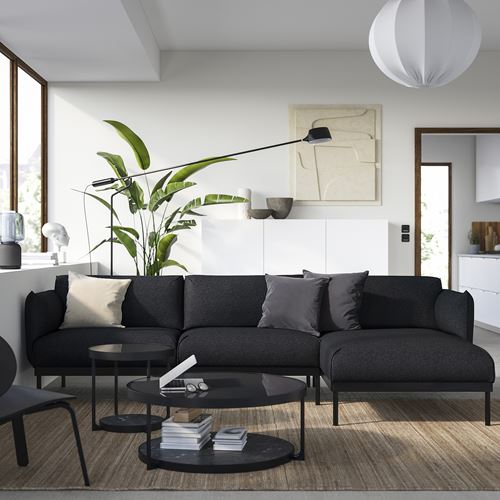 IKEA - APPLARYD, 2-seat sofa and chaise longue, gunnared black-grey