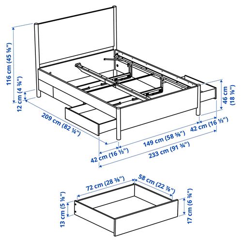 IKEA - TONSTAD/LURÖY, double bed base, off white, 140x200 cm