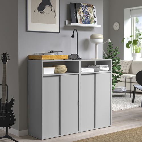 IKEA - SPIKSMED, sliding door-cabinet, grey, 119x32x97 cm