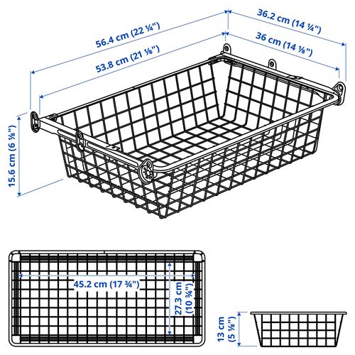 IKEA - HJALPA, metal basket with pull-out rail, white, 60x40 cm