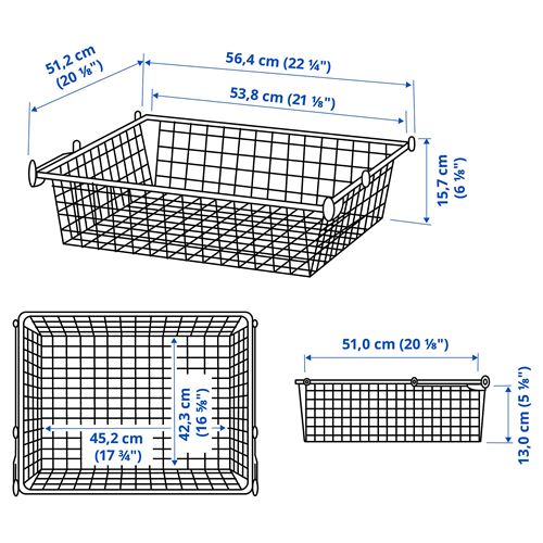 IKEA - HJALPA, metal basket with pull-out rail, white, 60x55 cm