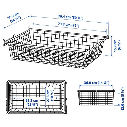 IKEA - HJALPA, metal basket with pull-out rail, white, 80x40 cm