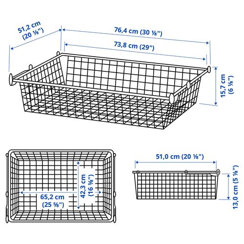 IKEA - HJALPA, metal basket with pull-out rail, white, 80x55 cm