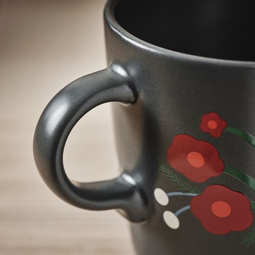 IKEA - VINTERFINT, mug, flower pattern-dark grey, 37 cl