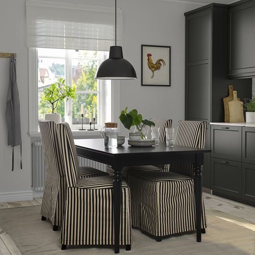IKEA - INGATORP/BERGMUND, yemek masası takımı, siyah-beyaz, 4 sandalyeli