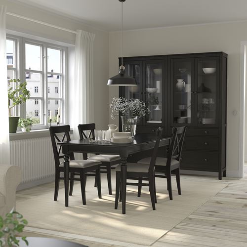 IKEA - INGATORP/INGOLF, yemek masası takımı, venge-nolhaga gri-bej, 4 sandalyeli