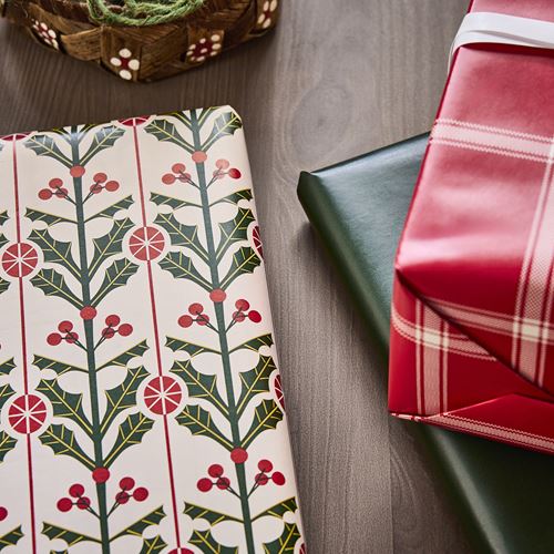 IKEA - VINTERFINT, gift wrap roll, red-green, 3x0.7 m/2.10 m²