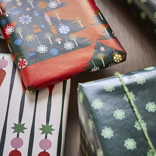 IKEA - VINTERFINT, gift wrap roll, red-green, 3x0.7 m/2.10 m²