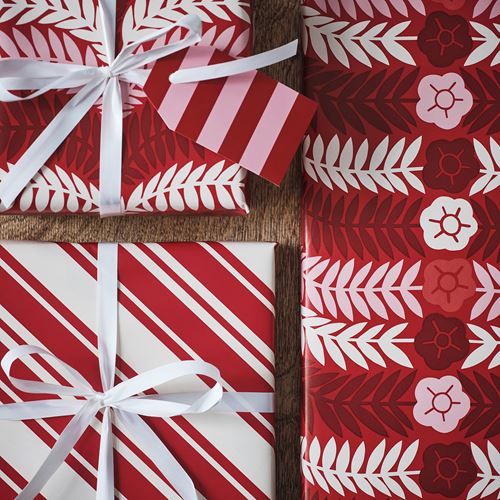 IKEA - VINTERFINT, gift wrap roll, red/patterned, 3x0.7 m/2.10 m²