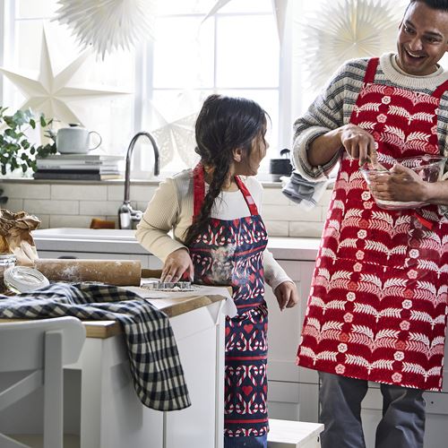 IKEA - VINTERFINT, children's apron, heart pattern-blue, 57 cm