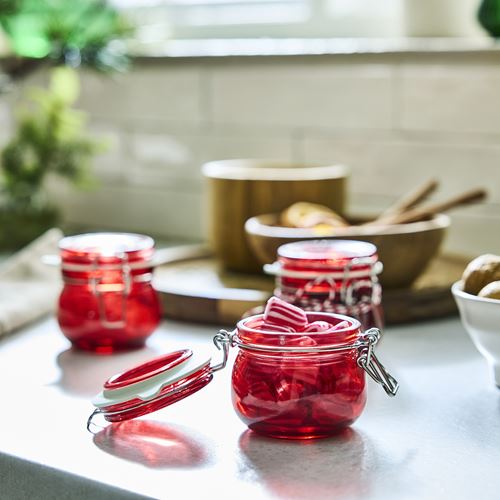 IKEA - VINTERFINT, glass jar with lid, red, 13 cl