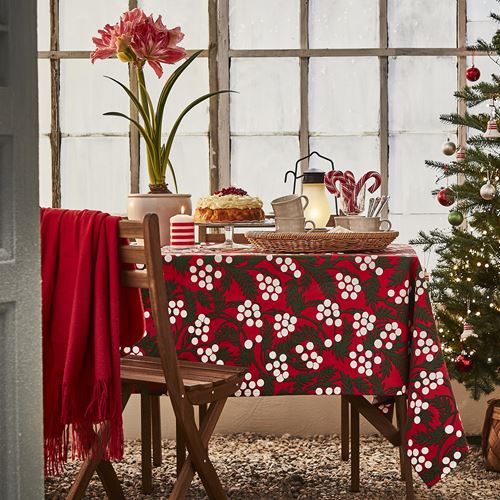 IKEA - VINTERFINT, tablecloth, berry pattern red, 145x240 cm