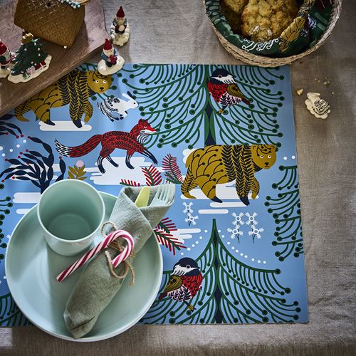 IKEA - VINTERFINT, place mat, animal pattern-blue, 45x35 cm