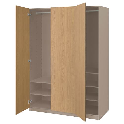 IKEA - PAX/STORKLINTA, PAX wardrobe, grey-beige-oak effect, 150x60x201 cm