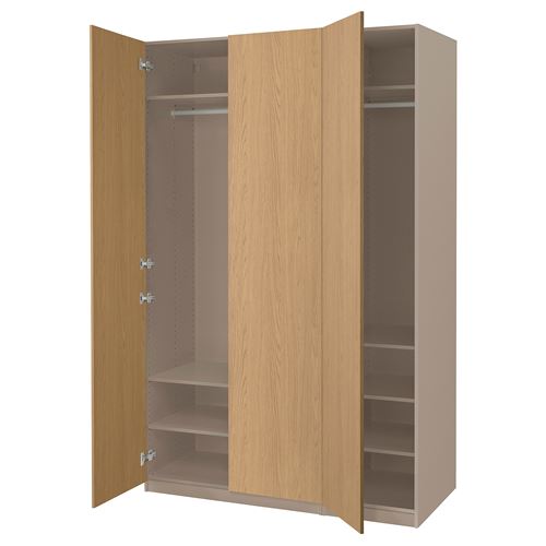 IKEA - PAX/STORKLINTA, PAX wardrobe, grey-beige-oak effect, 150x60x236 cm