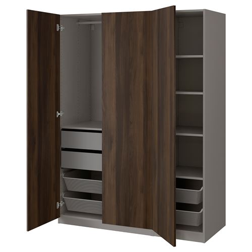 IKEA - PAX/STORKLINTA, PAX wardrobe, dark grey-dark brown stained oak effect, 150x60x201 cm