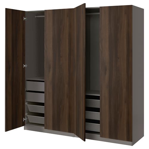 IKEA - PAX/STORKLINTA, PAX wardrobe, dark grey-dark brown stained oak effect, 200x66x201 cm