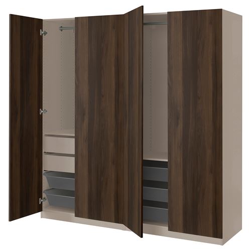 IKEA - PAX/STORKLINTA, PAX wardrobe, grey-beige-dark brown stained oak effect, 200x66x201 cm