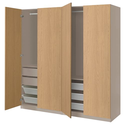 IKEA - PAX/STORKLINTA, PAX wardrobe, grey-beige-oak effect, 200x66x201 cm