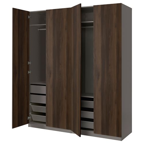 IKEA - PAX/STORKLINTA, PAX wardrobe, dark grey-dark brown stained oak effect, 200x66x236 cm