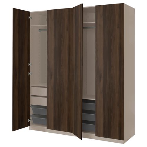 IKEA - PAX/STORKLINTA, PAX wardrobe, grey-beige-dark brown stained oak effect, 200x66x236 cm