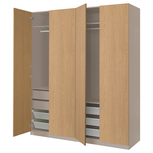 IKEA - PAX/STORKLINTA, PAX wardrobe, grey-beige-oak effect, 200x66x236 cm