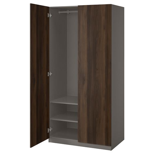 IKEA - PAX/STORKLINTA, PAX wardrobe, dark grey-dark brown stained oak effect, 100x60x201 cm