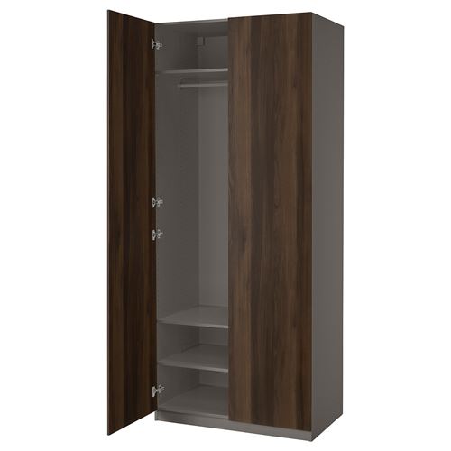 IKEA - PAX/STORKLINTA, PAX wardrobe, dark grey-dark brown stained oak effect, 100x60x236 cm