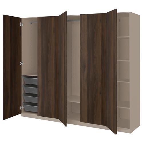 IKEA - PAX/STORKLINTA, PAX wardrobe, grey-beige-dark brown stained oak effect, 250x60x201 cm